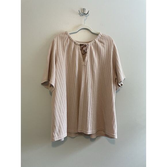 Madewell Size 4X Blush Pink Textured Cotton Blend Top Tie Keyhole - Picture 1 of 6